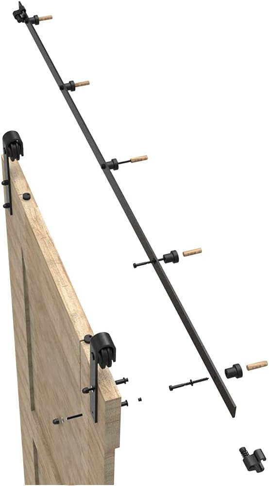 CCJH 8.2FT Single Sliding Barn Door Hardware Kit Black Basic Roller Carbon Steel Hanger Flat Track System for Closet Kitchen 1 Door 49 inch Wide