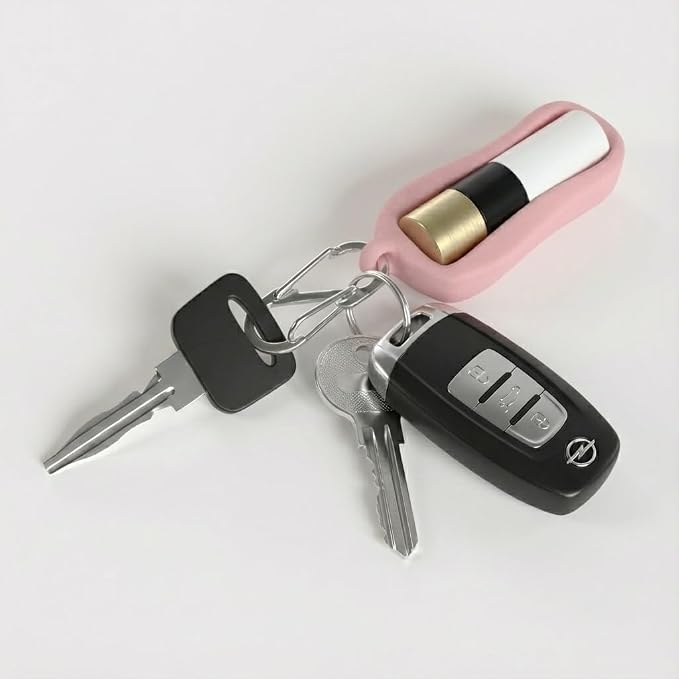 Cute Chapstick Holder keyring with Strap & Carabiner – Durable Silicone Lip Balm Keychain for Women & Backpacks (Beige)