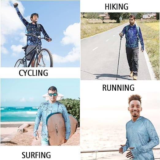 Men's UPF 50+ Sun Protection Hoodie Shirt Long Sleeve SPF Fishing Outdoor UV Hiking Lightweight Shirts