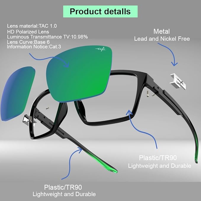 INFI Fishing Polarized Sunglasses for Men Driving Running Golf Sports Glasses Square UV Protection Designer Style Unisex