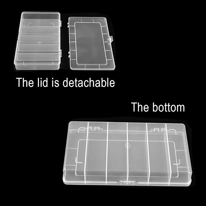 Vidifor 2 Pack 6 Grids Tackle Box Organizer Mascara Brushes Container Fishing Tackle Tray Box Plastic Storage Organizer Container for Crafts, Beads Earrings, Screws, Nail, Pins