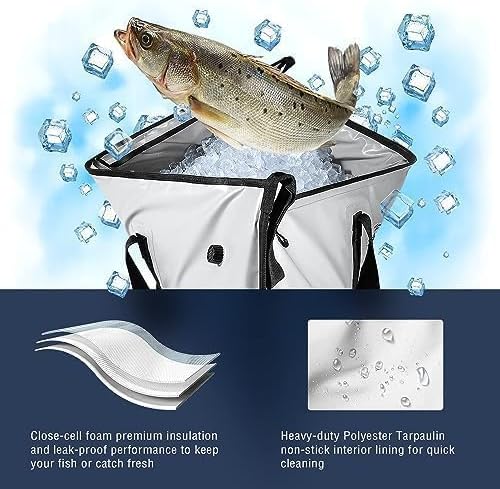 Buffalo Gear Insulated Cooler Bag - 20x18in Bait Cooler, Waterproof Fish Kill Bag