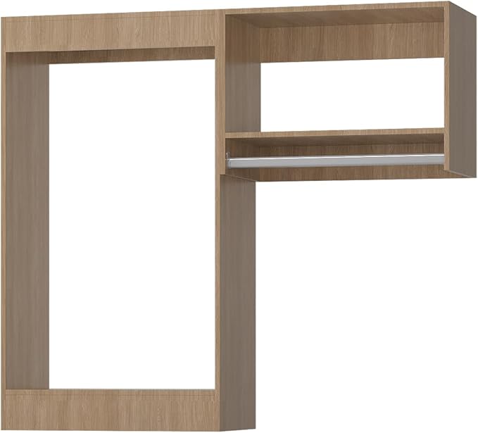 ROOMTEC Modular Closet System, 64" Wall-Mounted Closet Organizer with Hanging Rods, Wooden Tower for Walk-In Closets, Wardrobe Storage Kit, Wood