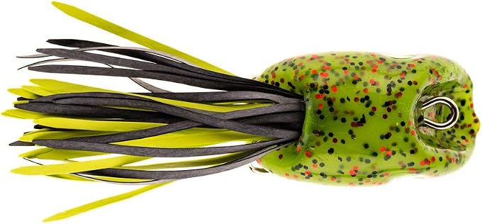 Scum Frog Popper Topwater Bass Fishing Hollow Body Frog Lure with Weedless Hooks, Green
