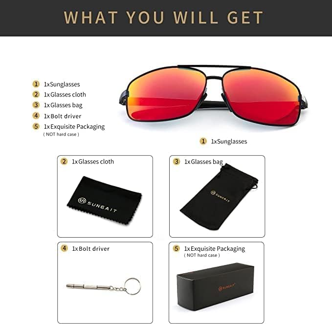 SUNGAIT Ultra Lightweight Rectangular Polarized Sunglasses Men UV400 Protection