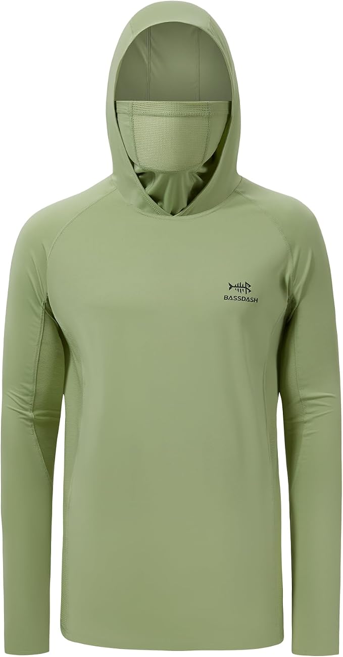 BASSDASH UPF 50+ Men’s Long Sleeve Fishing Shirt with Mask UV Neck Gaiter Hoodie