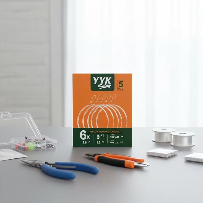 YYKBlueSky 9FT Clear Nylon Tapered Leader, Multiple Sizes 0X-7X (0X 1X 2X 3X 4X 5X 6X 7X) Optional, 5PCS Each for Freshwater Fly Fishing Line