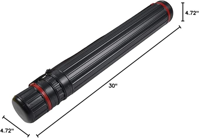 DEWEL Post Tube Expands from 30”to 51”, Waterproof Blueprint Holder Telescoping Art Tube, Large Plastic Black Fishing Rods Case Storage Tube, Light Resistant Drawing Tube with Strap (XL Size)