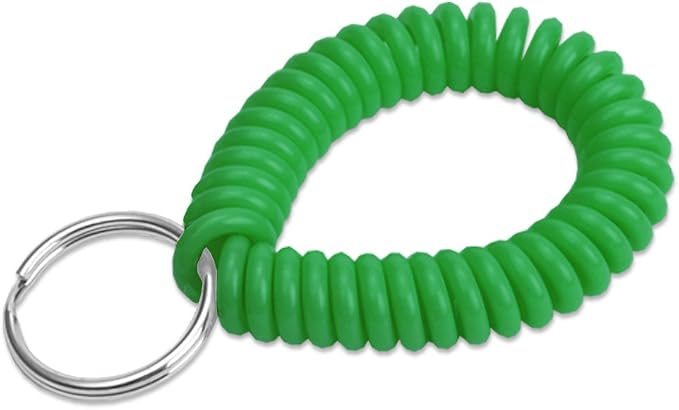 Lucky Line 2” Diameter Spiral Wrist Coil with Steel Key Ring, Flexible Wrist Band Key Chain Bracelet, Stretches to 12”, Green 10 PK (41040)