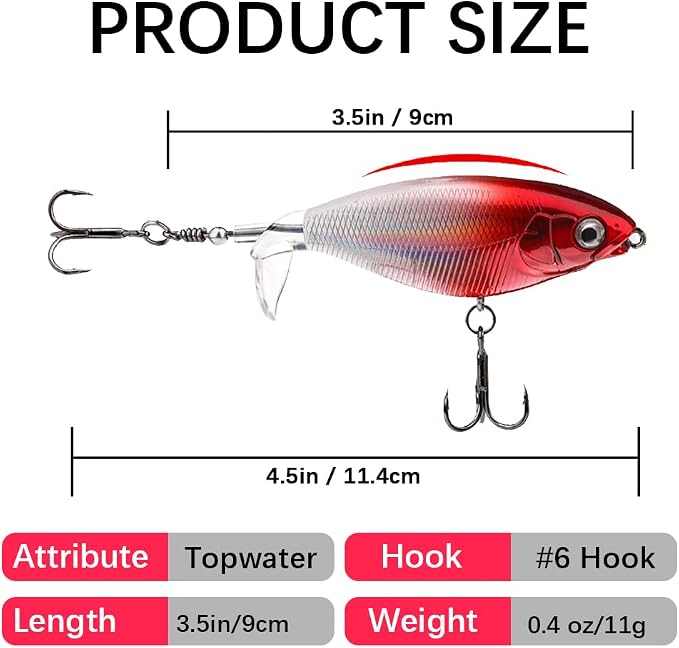 Surface Water Lures Fishing Lures Whopper Popper Fishing Lure for Bass 3D Eyes Bait with Propeller Tail for Catfish,Pike Perch Floating Pencil Bass Freshwater or Saltwater