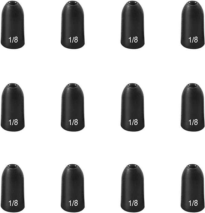 12 Pack Tungsten Bullet Fishing Weights, Insert Free Worm Sinkers, 1/8 3/16 1/4 3/8 1/2 oz