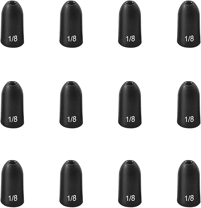 12 Pack Tungsten Bullet Fishing Weights, Insert Free Worm Sinkers, 1/8 3/16 1/4 3/8 1/2 oz
