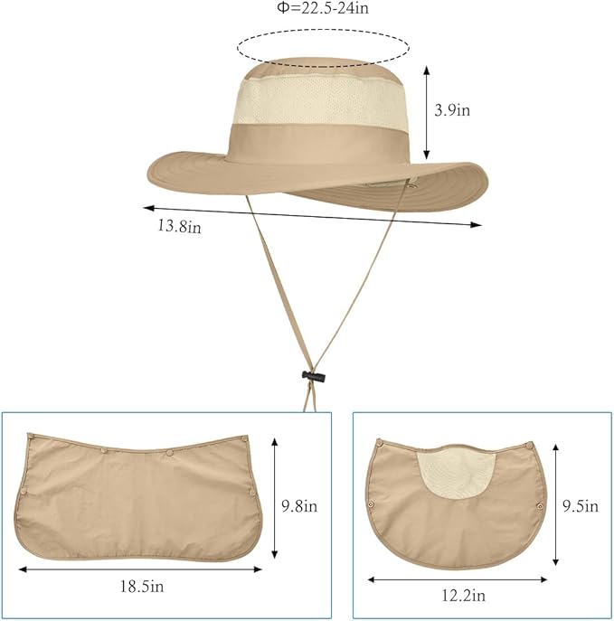 3 Pack Mens Outdoor Wide Brim Fishing Hat,UPF 50+ Sun Protection Cap with Face Neck Flap for Hiking & Garden