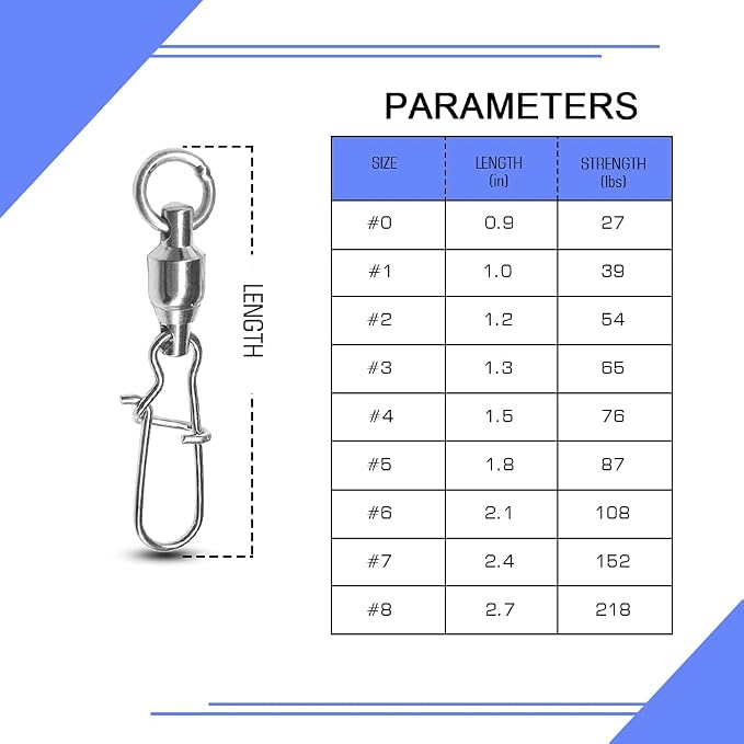 Atibin High Strength Fishing Swivels Tackle Stainless Connector Fishing Snaps Swivel Steel Lock Snap Swivels Saltwater Line Lure Connector