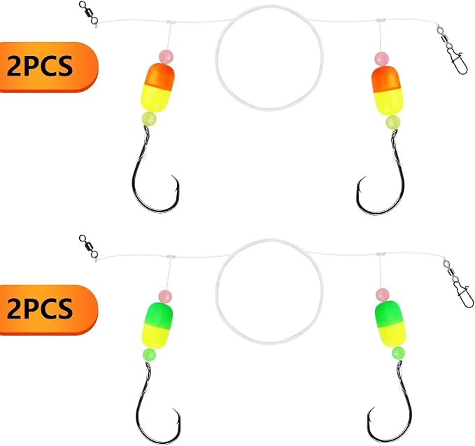 Dovesun 10PCS/4PCS Pompano Rigs for Surf Fishing Saltwater Fishing Rigs with Floats and Beads Unique Double-Line T-Knot Pre-Rigged Surf Fishing Gear & Tackle with Circle Hooks