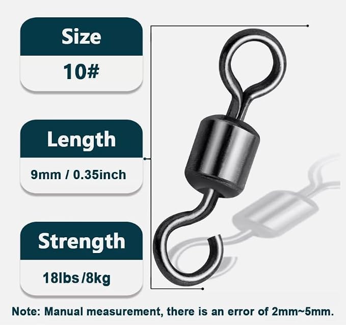 100 pcs Fishing Swivels Open Eye Rolling Swivel Quick Change Leader Line Connector
