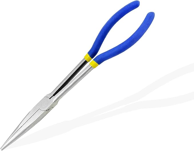 11 Inch(28cm) Long Reach Long Nose Pliers | Designed for Mechanics, Technicians, and Contractors | Work with Delicate or Difficult-to-Reach Pieces | Milled-Jaws | Steel “Needle Nose (Blue)