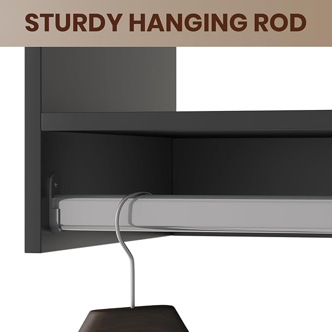 ROOMTEC 25.5" Double Hanging Closet Unit, Modular Closet System with Hanging Rod, Wardrobe Organizer for Bedroom or Walk-in Closet, Wall Mounted, Customizable Clothes Storage Unit, Black
