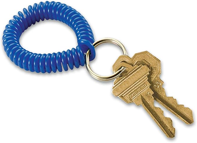 Lucky Line 2” Spiral Wrist Coil with Steel Key Ring, Flexible Wrist Band Key Chain Bracelet, Stretches to 12” Blue, 10 PK (41035)