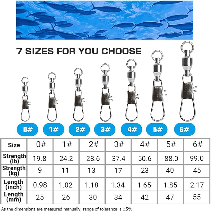 AMYSPORTS Fishing Swivels with Interlock Snap Ball Bearing Swivels Fishing Snap Swivels Saltwater Freshwater Fishing Tackle Leader Lure Jigs Line Fishing Connector