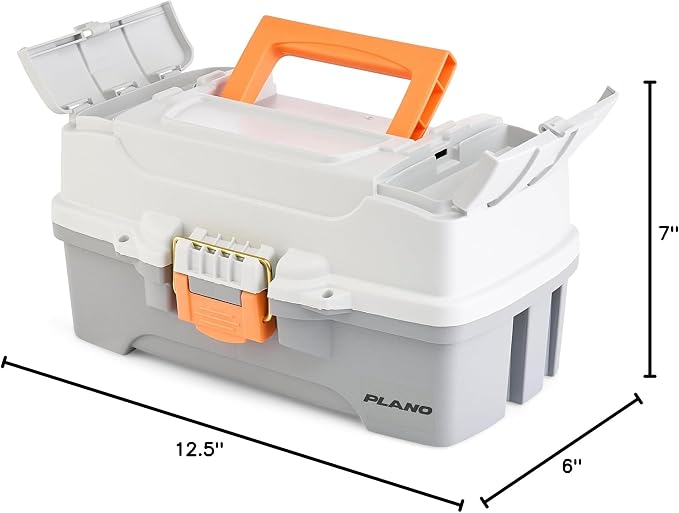Plano One-Tray Tackle Box, Light Grey/Dark Grey, Rust-Proof Brass Latch, Top-Access Tray with Deep Storage, Made in the USA, Portable Fishing Gear Storage Organizer