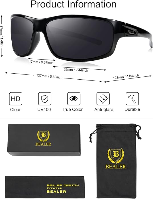 BEALER Polarized Sports Sunglasses for Men Lightweight TR90 Frame Sun Glasses Driving Cycling Fishing UV Protection Shades