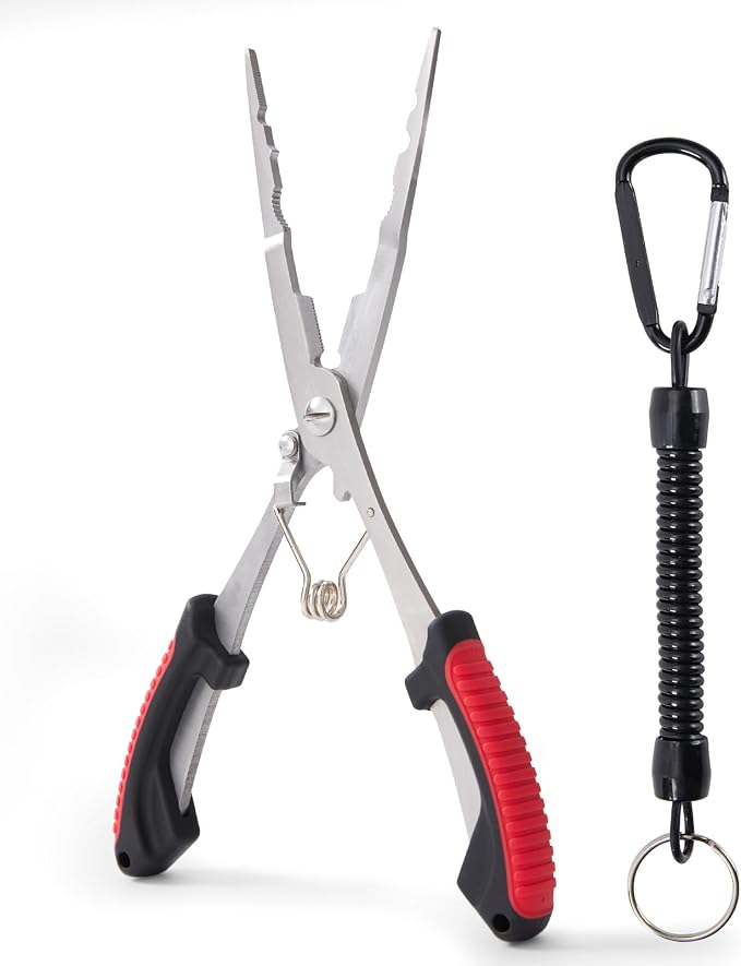 Saltwater Fishing Pliers - Stainless Steel Needle Nose Pliers, Hook Remover & Line Cutter with Non-Slip Handle, Fishing Tool for Freshwater & Saltwater