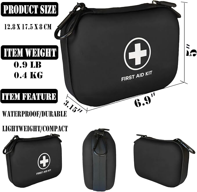 First Aid Kit 196 Piece Waterproof Medical Kit Hard Shell Portable, Black | Waterproof Hard Shell Portable Emergency Kits for Home, Camping, Cars, Hiking, Travel, Outdoor, Adventure