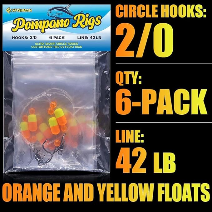Pompano-Rigs-for-Surf-Fishing-Saltwater-Gear with Double Circle & Wide Gap Hook-6-Pack Surf Fishing Tackle