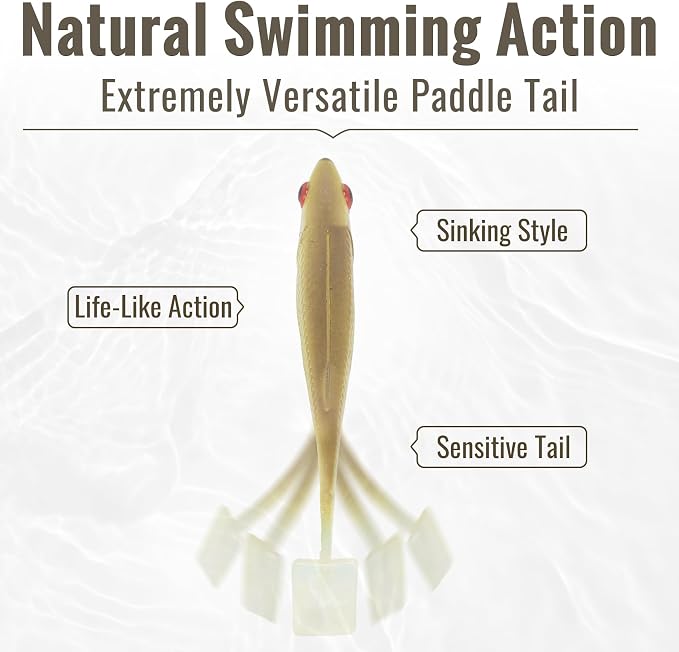 TRUSCEND Shadtale Easy Catch Soft Fishing Lures with BKK Hooks - Trembly Sinking and Vibrating Swim for More Bites, Pre-Rigged Swimbaits for Bass, Trout, Crappie, Walleye, Freshwater Saltwater Fishing