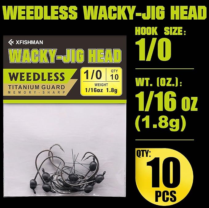 Weedless-Wacky-Rig-Hooks-Weedless-Jig-Head Worm Weights Hook for Bass Fishing 10 Pack