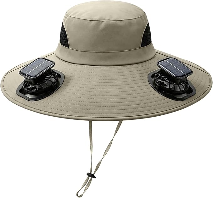 Solar Powered Fan Hat for Men Women Wide Brim Hat with 2 Fans UPF 50+ Outdoor Fishing Beach Sun Hat