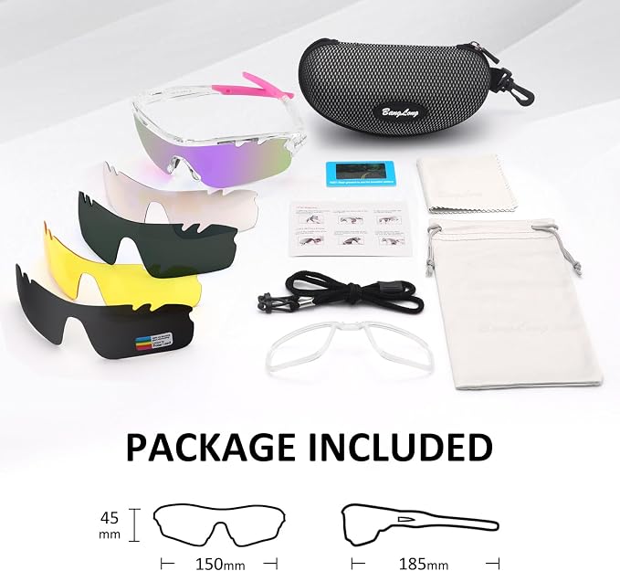 BangLong Polarized Cycling Sunglasses for Men Women, 26g Sports Sunglasses with 5 Lenses for Running Fishing Baseball Driving