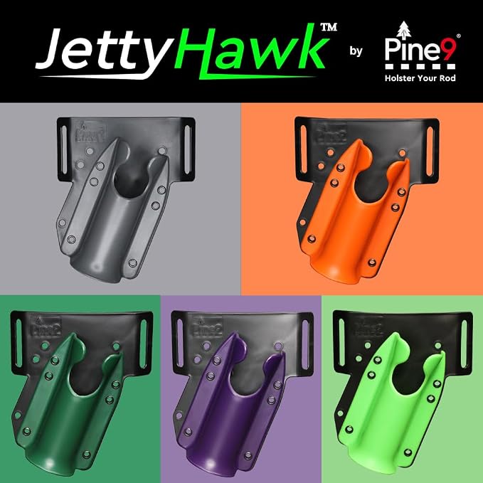 JettyHawk Fishing Rod Hip Holster, Hands-Free Quick-Draw Holder, Fits 1.5-2" Pole, for Spinning, Baitcaster, Centerpin & Surf Rods, Wading & MOLLE Belts