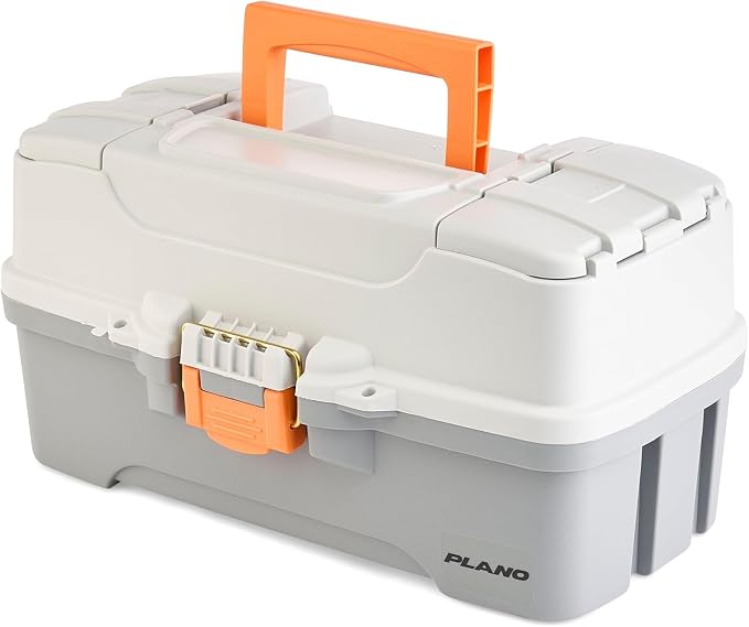 Plano Three-Tray Tackle Box Panfish Kit, Light Grey/Dark Grey, Rust-Proof Brass Latch, Top-Access Tray with Deep Storage, Made in the USA, Portable Fishing Gear Storage Organizer