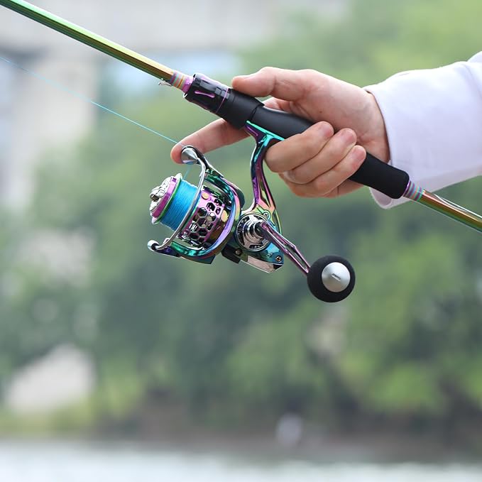 Sougayilang Spinning Fishing Reel Rod Combo, Two Pieces Colorful Poratble Light Weight Fishing Rod with Powerful Fishing Gear for Freshwater Bass Trout Fishing