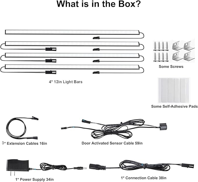 Door Activated Safe Light Kit, Multiple Packs 12 Inch 5000K Black Led Safe Lighting Kit with Power Adapter, Self-Adhesive - Ideal for Safes, Closets, and Pantries