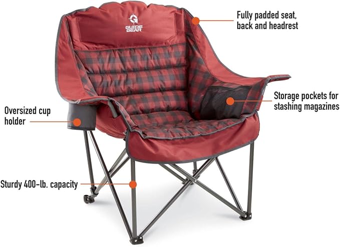 Guide Gear Oversized Extra Large Padded Camping Chair, Portable, Folding, Large Camp Lounge Beach Chairs for Outdoor, Adults, Men and Women, Heavy-Duty 400 Pound Capacity, with Cup Holder Green