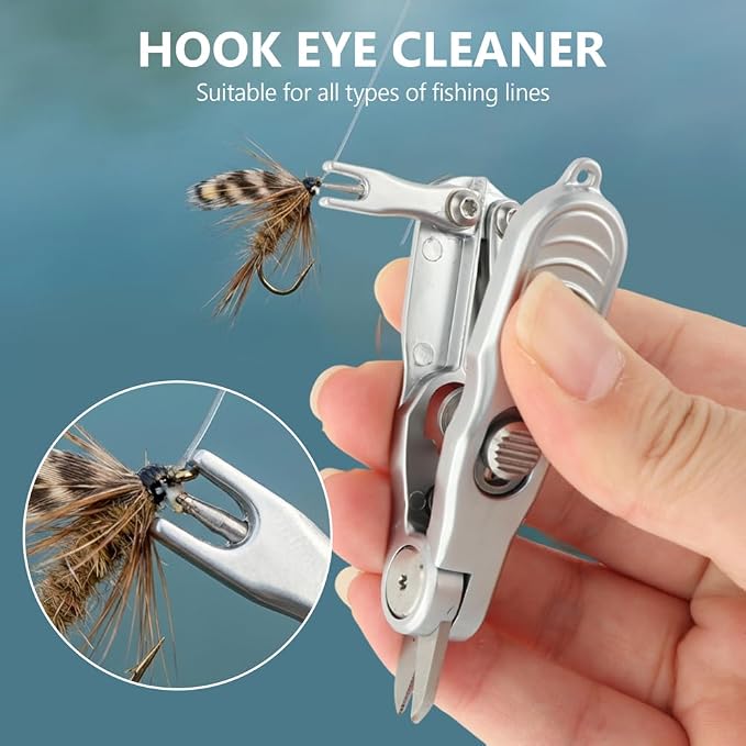 Fishing Line Cutter Tool, Fishing Scissors, Fly Tying Scissors, Multi-Function Folding Angler Accessory with Retractors and Knot Tying Tool, Stainless Steel Blades for Mono and Fluoro Lines
