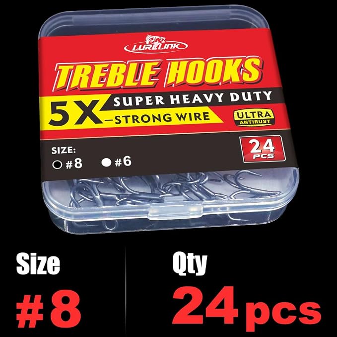 Fishing-Treble-Hooks-5X-Extra-Strong-Heavy-Duty Ultra Anti-Rust Bulk Hooks for Saltwater and Freshwater Fishing Sizes 5/0 to #8
