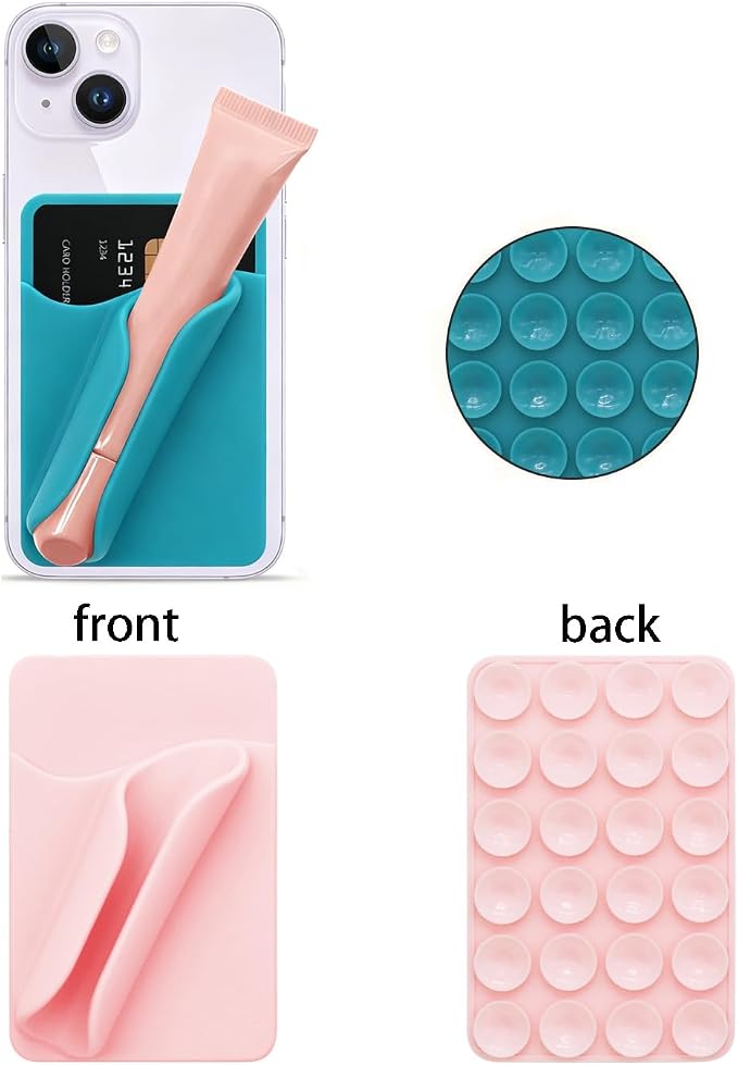 Silicone Sided Suction Cup Phone Case, Lip Gloss Holder, Featuring A Card Slot, A Self-Adhesive Lip Gloss Holder Detachable Mount, Compatible with Most Smartphones (Pink)