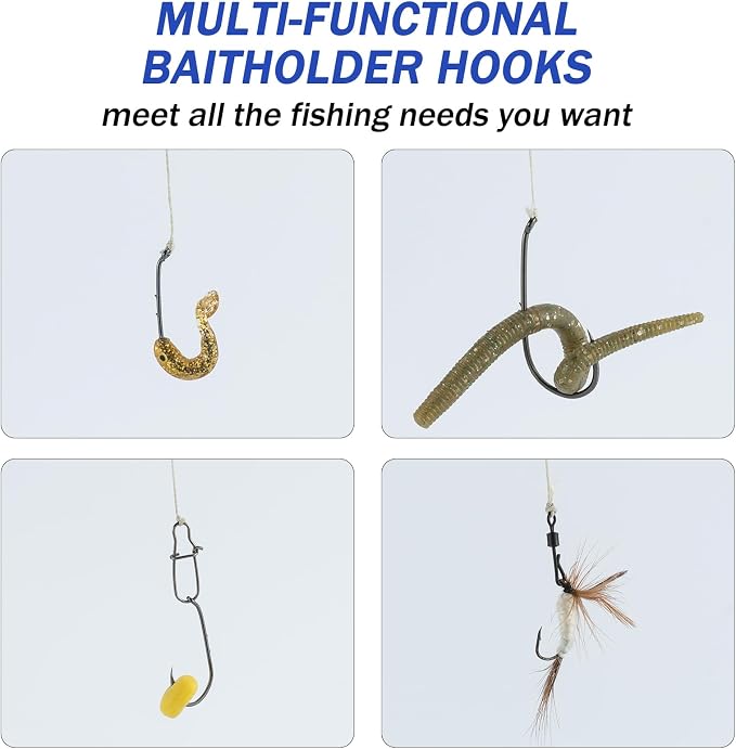 Dr.Fish 100 Pack Baitholder Hooks Freshwater Fishing Hooks, Down Eye, Offset, Walleye/Trout/Crappie/Panfish/Bluegill Saltwater Fishing