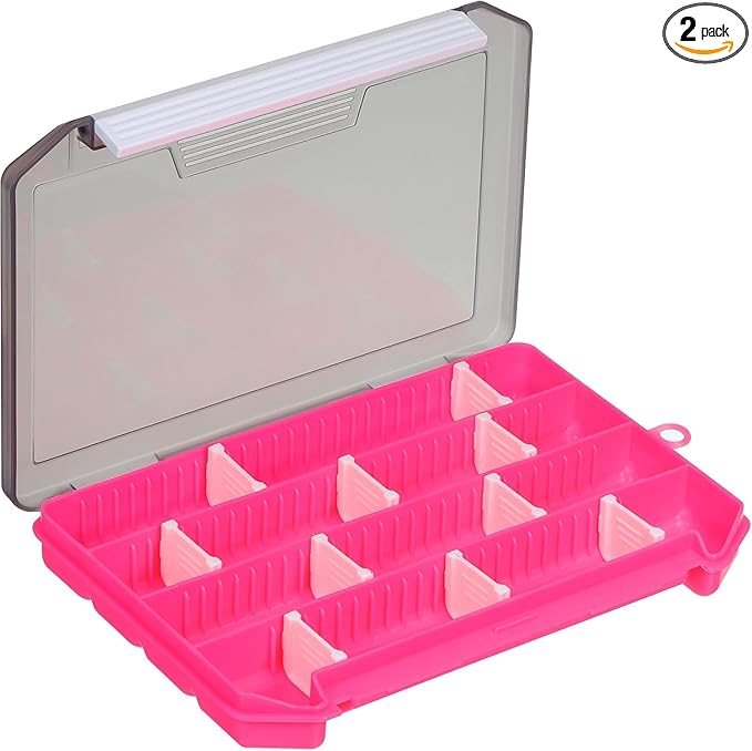 2 Pack Adjustable Small Tackle Box Compact Fishing Accessory & Lure Organizer with Removable Dividers for Hooks, Weights, Swivels, Soft Baits (Green)