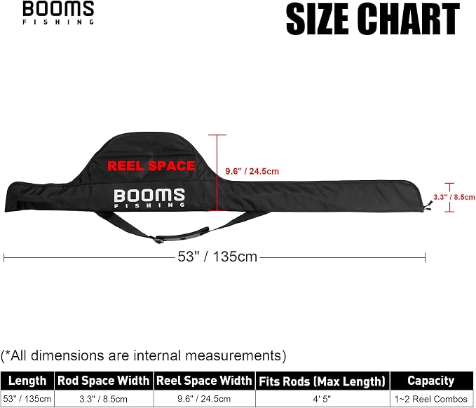 Booms Fishing PB1 Fishing Rod Case, Portable Folding Fishing Pole Case, Fishing Spinning Rod Bag, Store Up to 2 Fishing Poles with Reels, 4.4ft/53inch