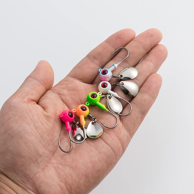 Dr.Fish 10 Pack Underspin Jigs Heads Freshwater Swimbait Ball Jig Bass Walleye Fishing Hooks Colorado Spinner Blade Flat Bottom Stand up