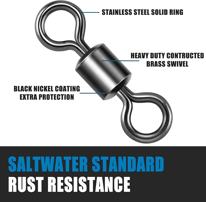 Dr.Fish Barrel Fishing Swivels, Available from #12-#12/0, Stainless Swivels Fishing Tackle Saltwater, Freshwater, Leader/Line/Lure Connector