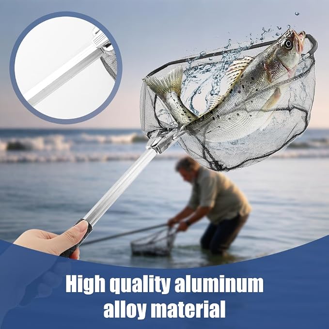 Fishing Net Minnow Nets with Aluminum Collapsible Telescopic Fishing Pole Handle and Nylon Mesh, Small F-ishing Landing Net for Saltwater Freshwater