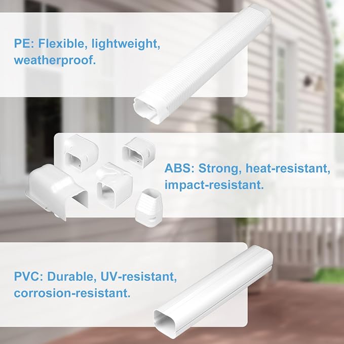 Mini Split Line Set Cover: 3 Inch 10Ft DIY Decorative Outdoor PVC Tubing Cover Kit for Mini Split, Air Conditioner, Central AC and Heat Pumps