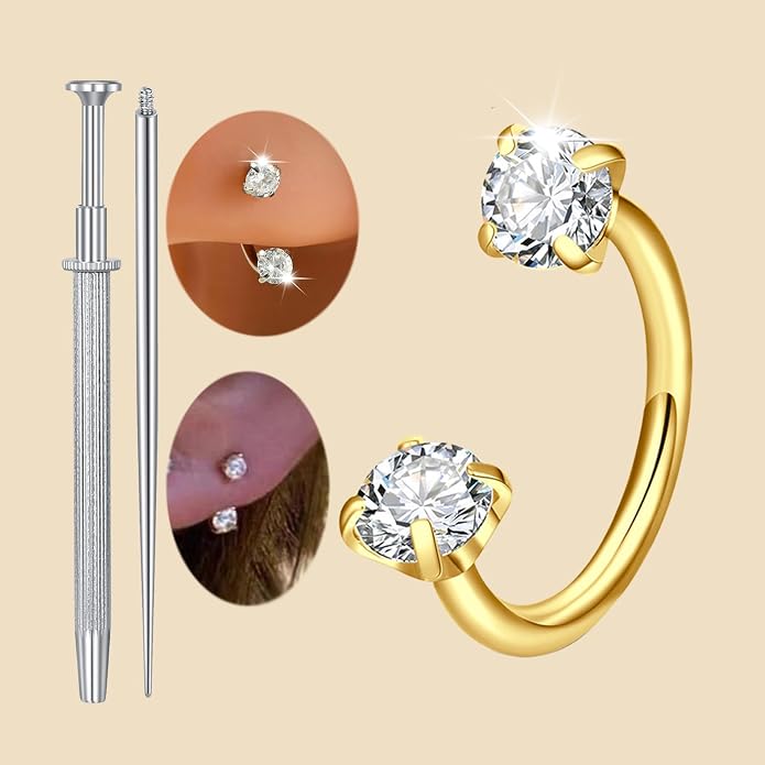 MODRSA 20g 16g 18g Piercing Taper Internal Threaded Piercing Taper Insertion Threader Tool Threadless Jewelry Changing Tool Horseshoe Nose Ring Labret Earring Studs Applicator Piercing Ball Grabber