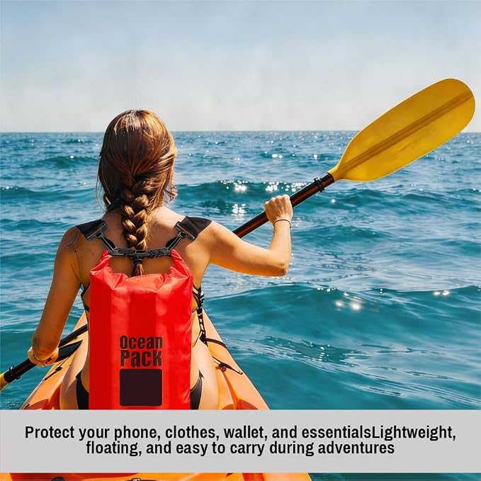 Waterproof Dry Bag Set of 3 (15L 20L 30L) - PVC Roll Top Dry Bags Waterproof - Backpack for Kayaking, Camping, Beach & Travel (Red, Light Green, Orange)
